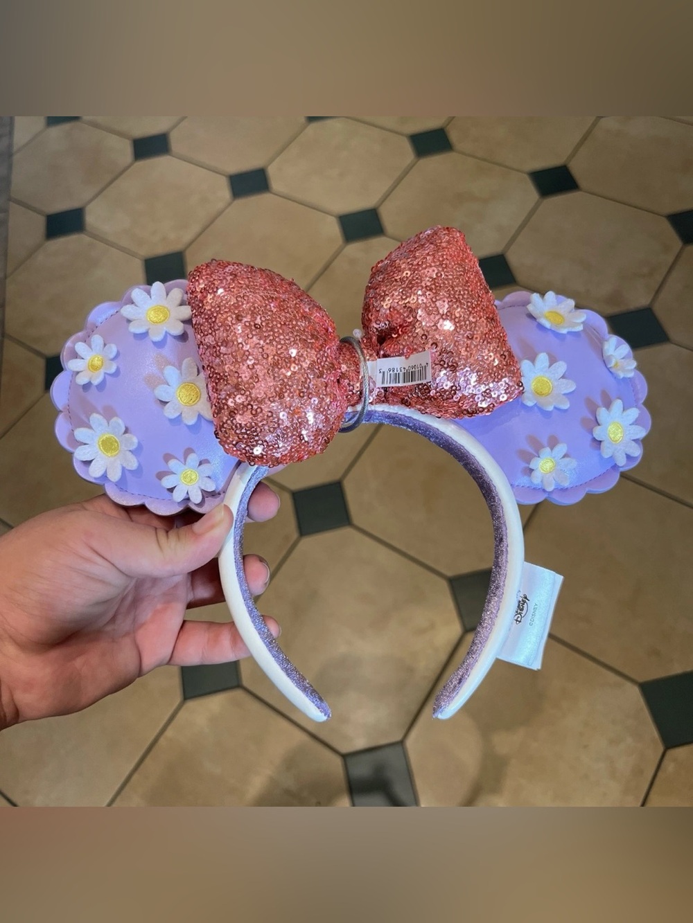 Disney Parks Daisy Duck Flowers Ears Sequin Bow Headband NEW